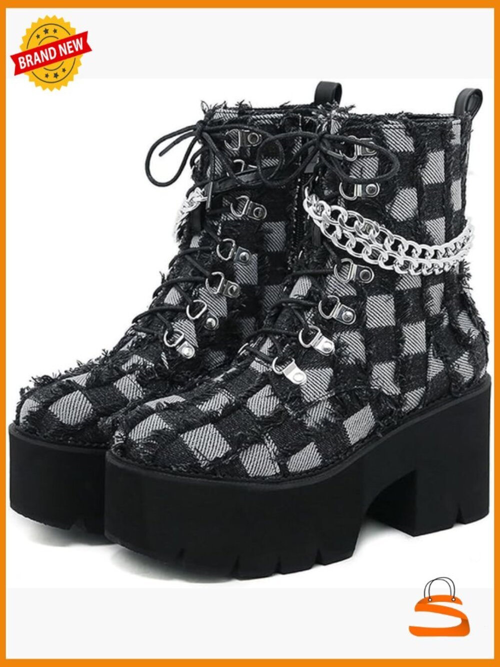 Denim Burrs Lace Up Chunky Heel Platform Y2k Motorcycle Booties